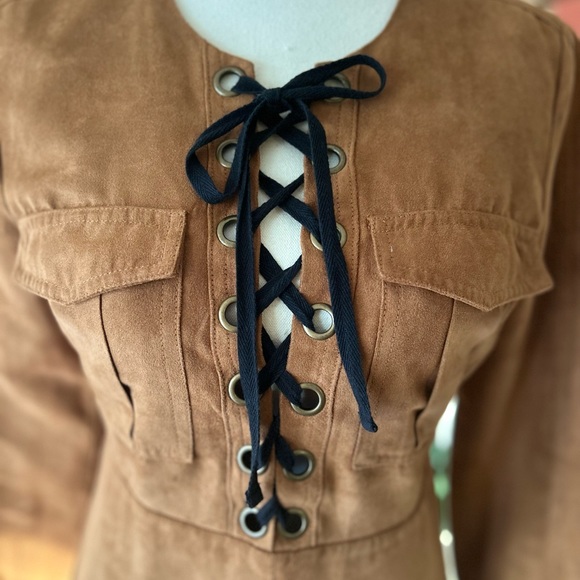 Bardot Suedette Dress With Lace Up Front - Picture 2 of 6